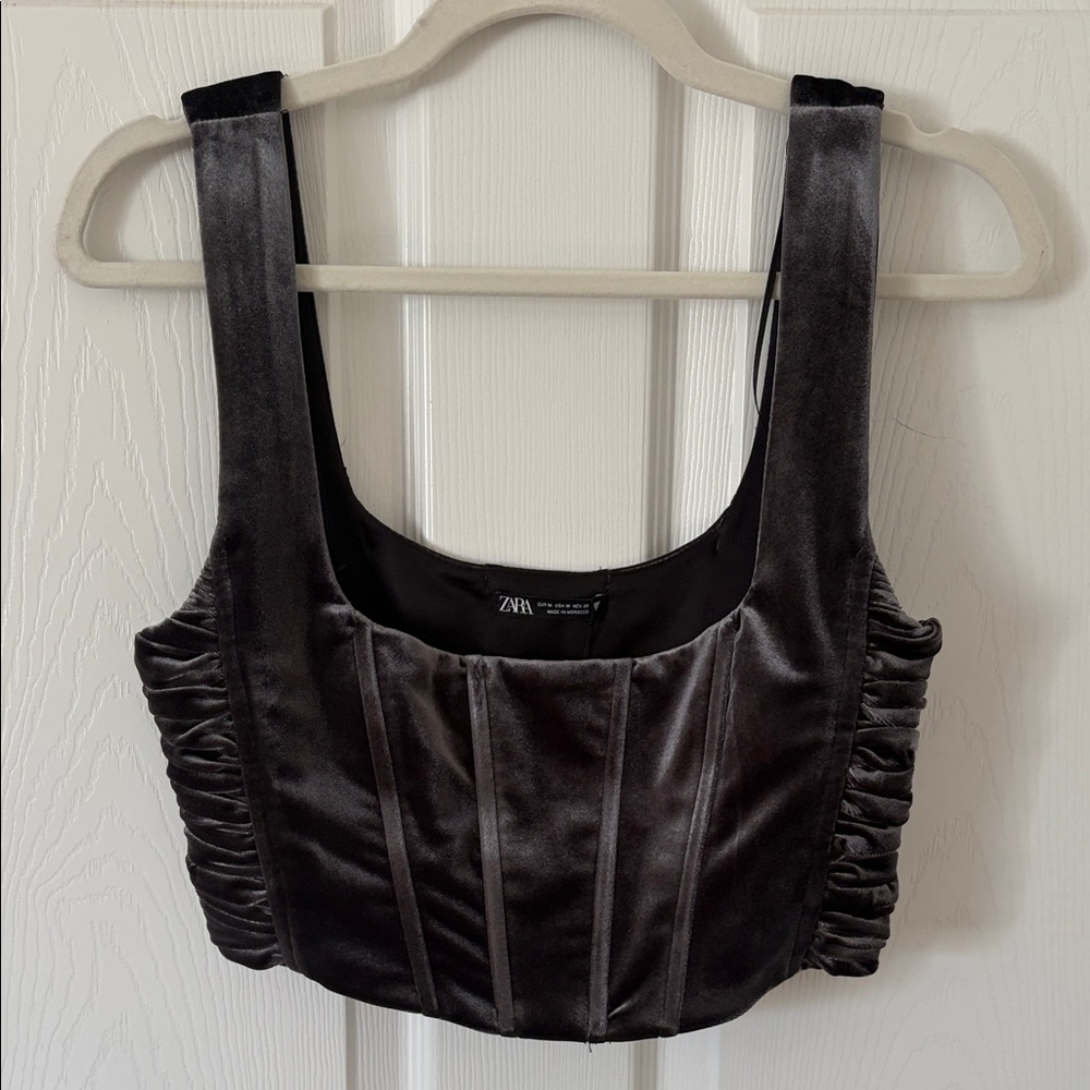 Zara Gray Velvet Crop Top